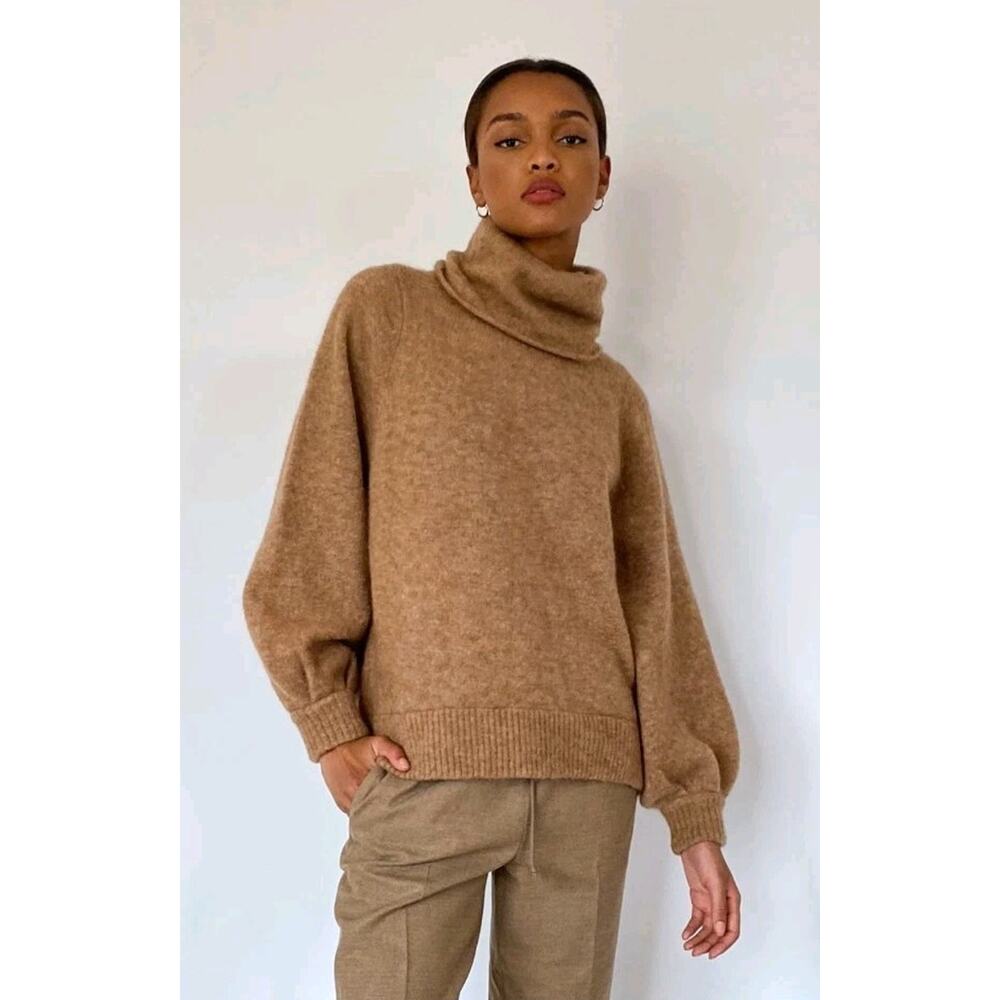 Aritzia Babaton Womens Adichie Camel Turtleneck Sweater Sz XS Wool Alpaca - Picture 2 of 10